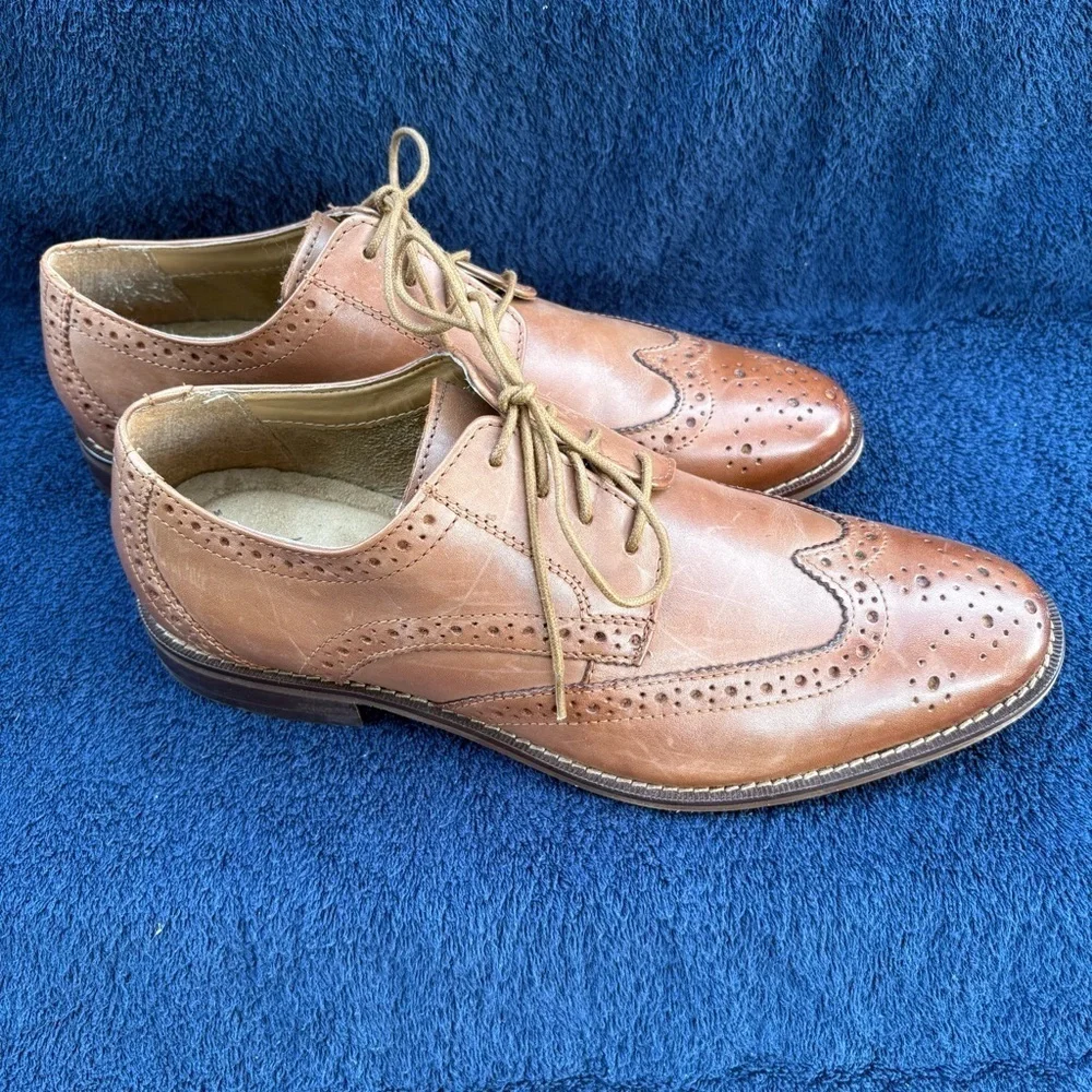 FLORSHEIM Men's Montinaro Wingtip Oxford Dress Shoes Brown Leather 8.5 D - Exc!!